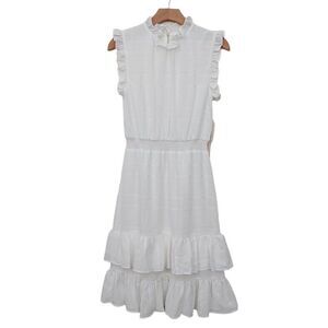 Avec les Filles Womens 4 White Midi Dress Tiered Ruffle Lined Bohemian Romantic